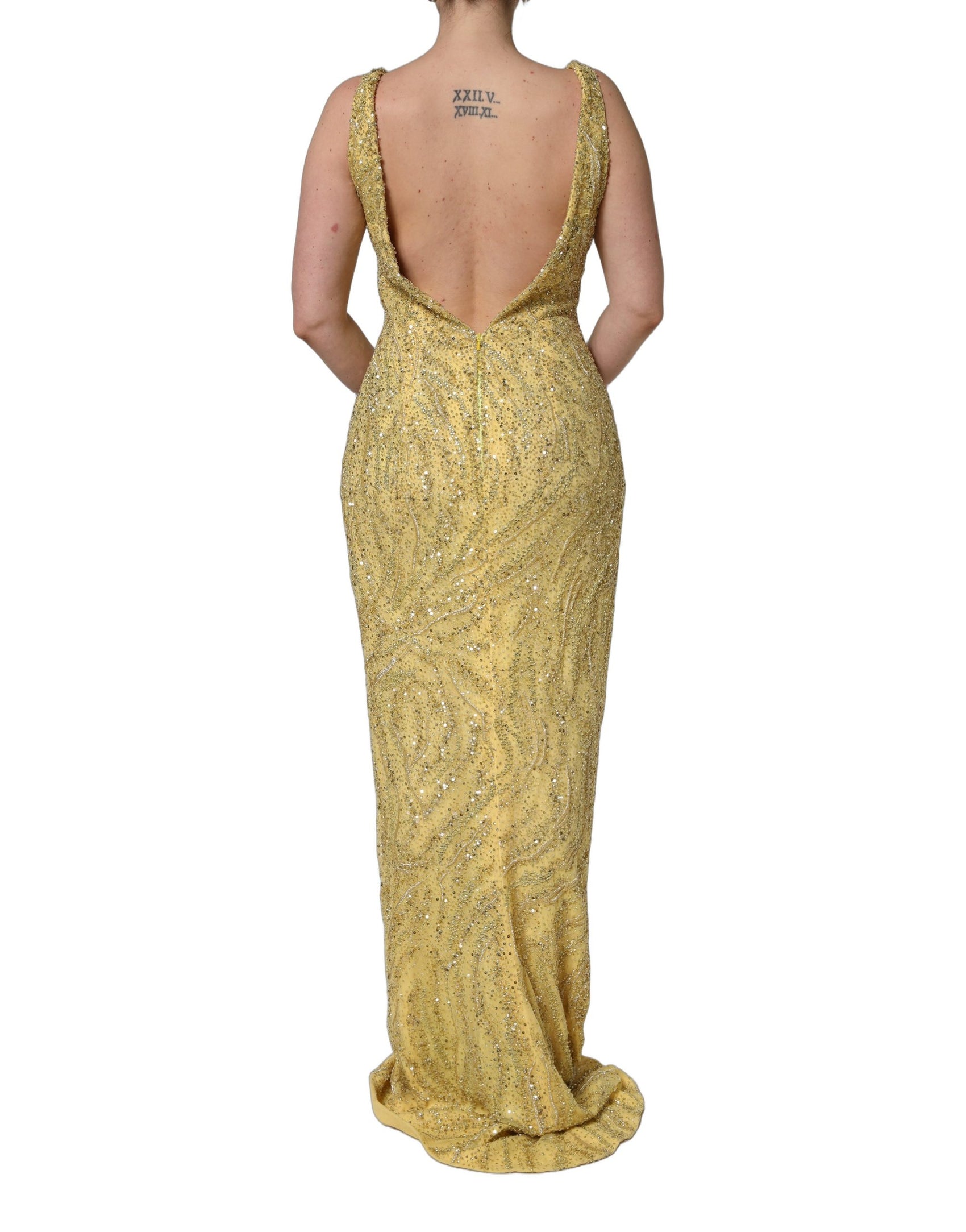Dolce & Gabbana Gold V-neckline Mermaid Sequinned Gown Dress