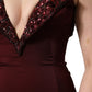 Dolce & Gabbana Maroon Embellished Vneck Evening Gown Dress