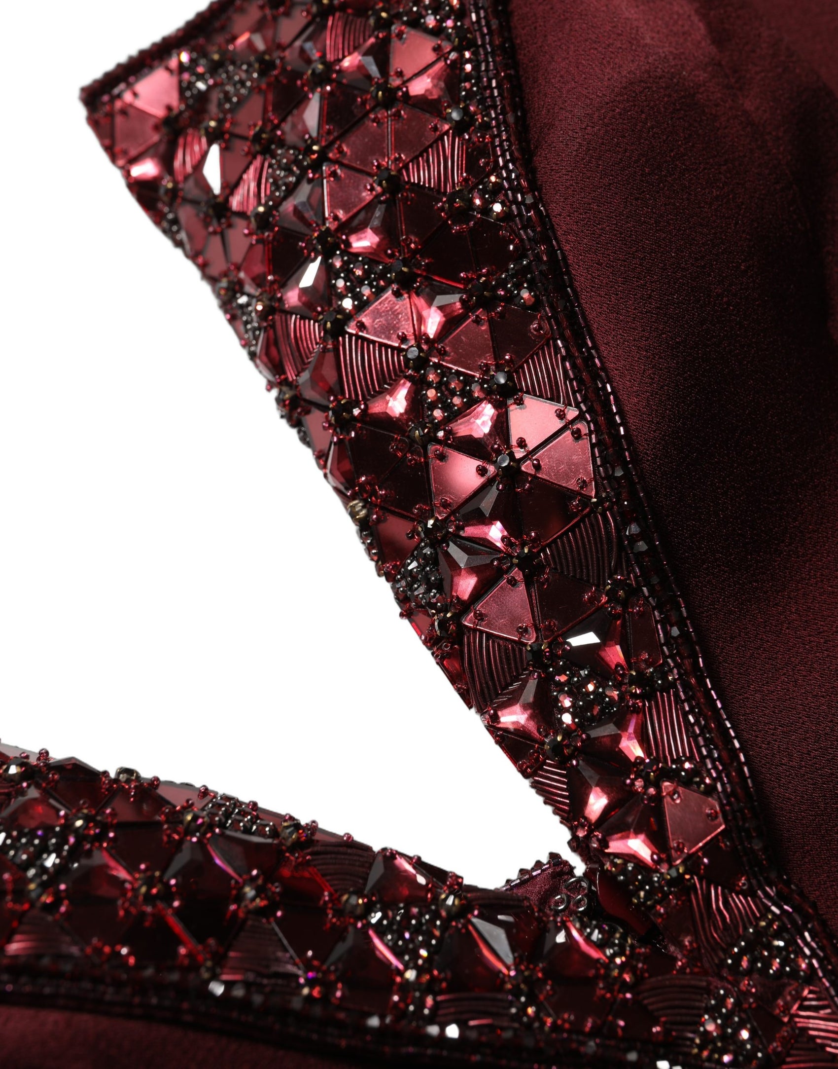 Dolce & Gabbana Maroon Embellished Vneck Evening Gown Dress