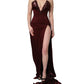 Dolce & Gabbana Maroon Embellished Vneck Evening Gown Dress