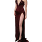 Dolce & Gabbana Maroon Embellished Vneck Evening Gown Dress