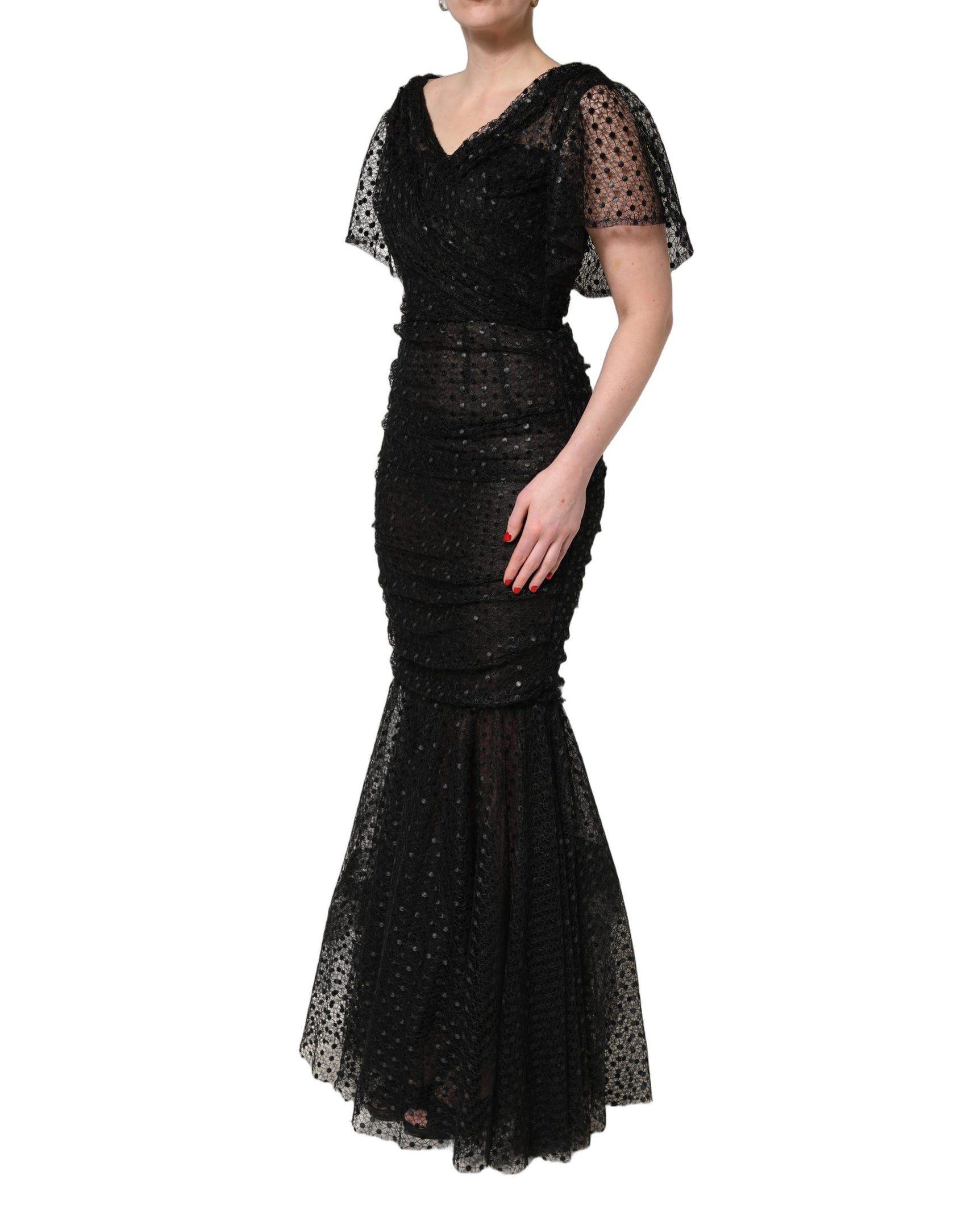 Dolce & Gabbana Black Sequinned Mermaid Evening Gown Dress