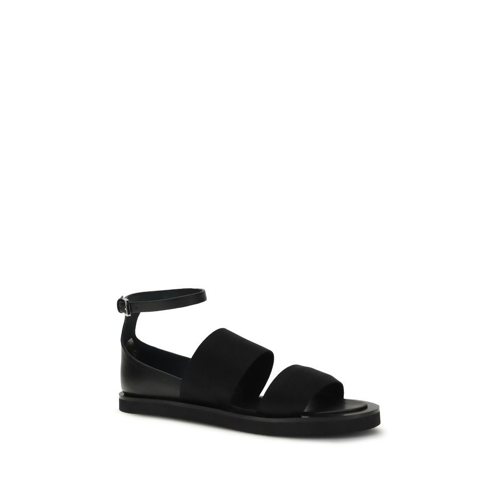 Max Mara Black Calf Leather Bos Taurus Flat Sandals