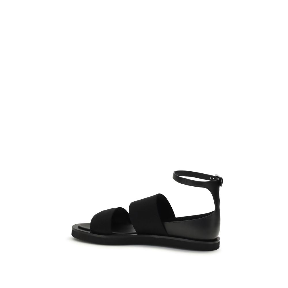 Max Mara Black Calf Leather Bos Taurus Flat Sandals