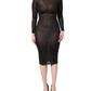 Dolce & Gabbana Black Sheer Long Sleeves Sheath Midi Dress