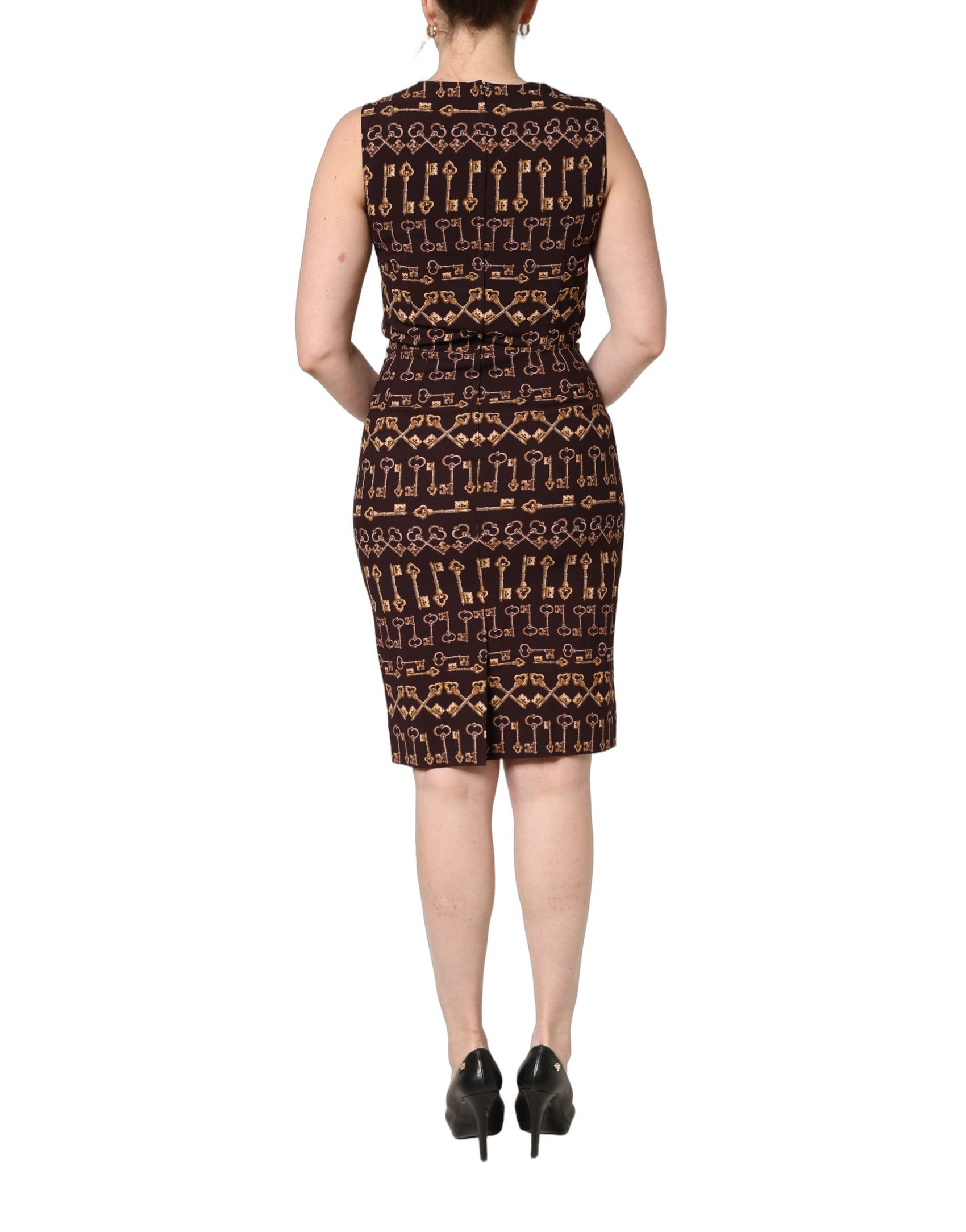 Dolce & Gabbana Brown Keys Fitted Sheath Knee Length Dress
