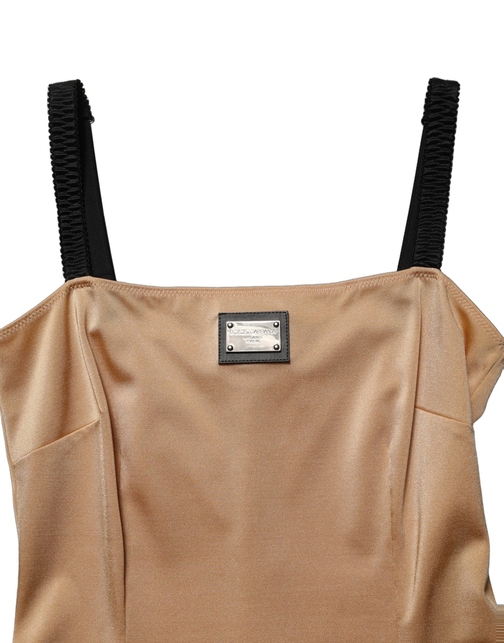 Dolce & Gabbana Brown Nylon Blend Cady Sleeveless Mini Dress
