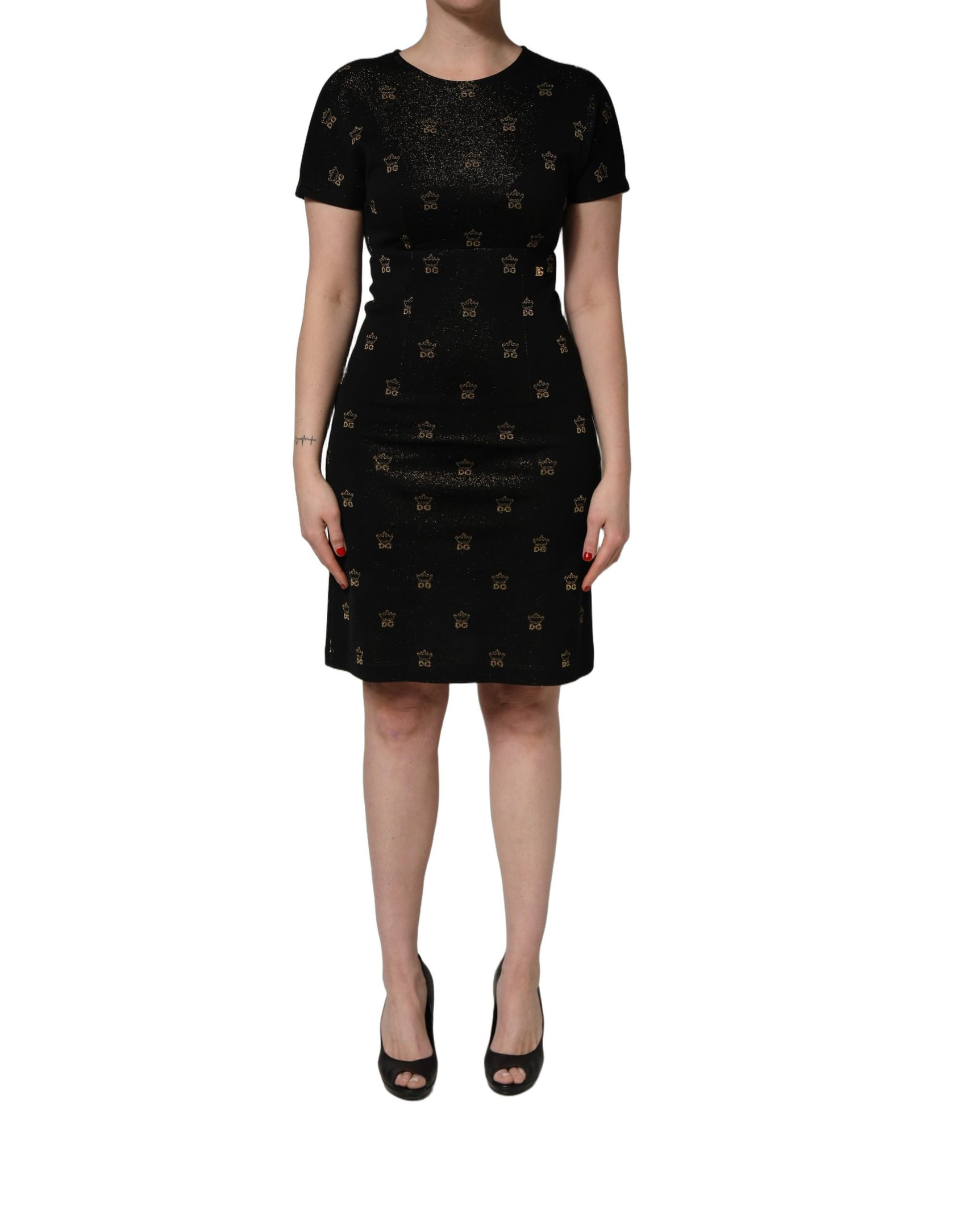Dolce & Gabbana Black DG Crown Short-Sleeve Sheath Dress