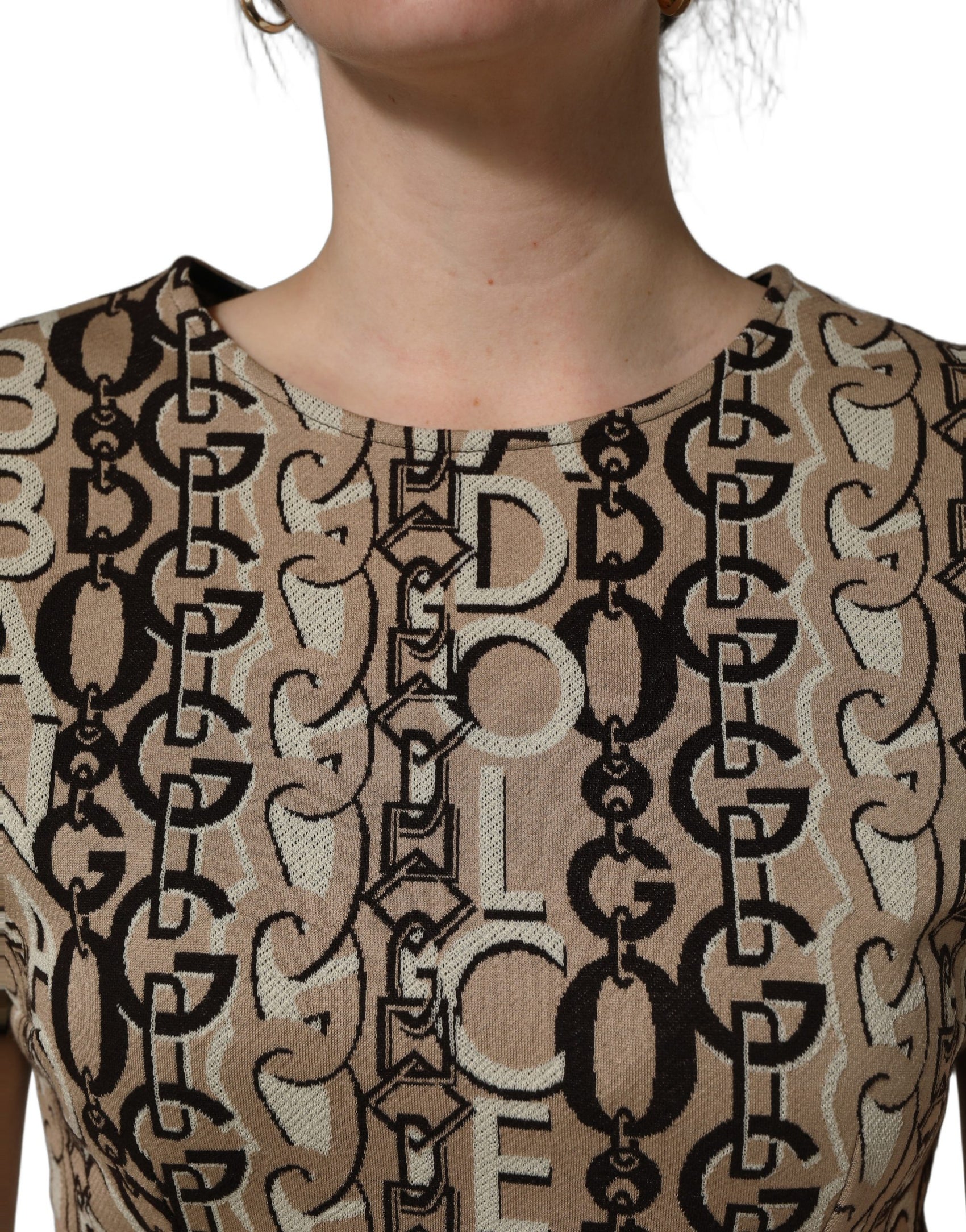 Dolce & Gabbana Brown DG Logo Chain Short-Sleeve Sheath Dress