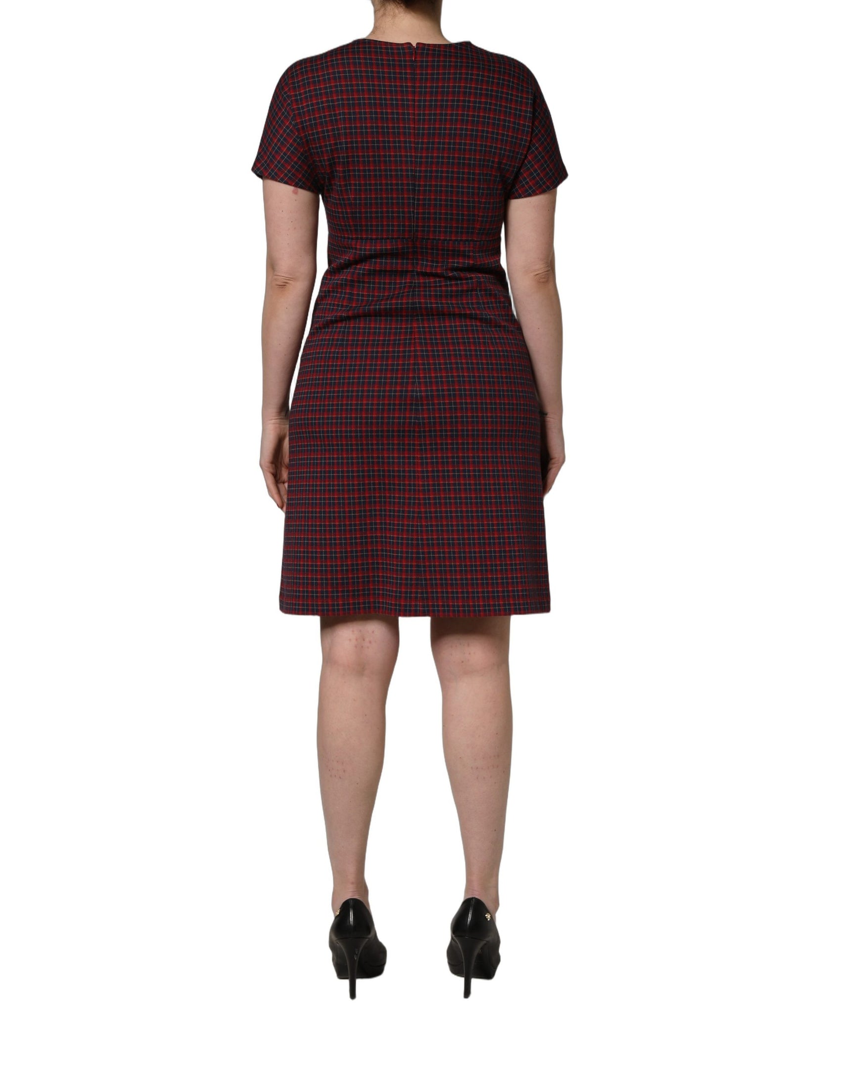 Dolce & Gabbana Red Black Checkered ShortSleeve Sheath Dress