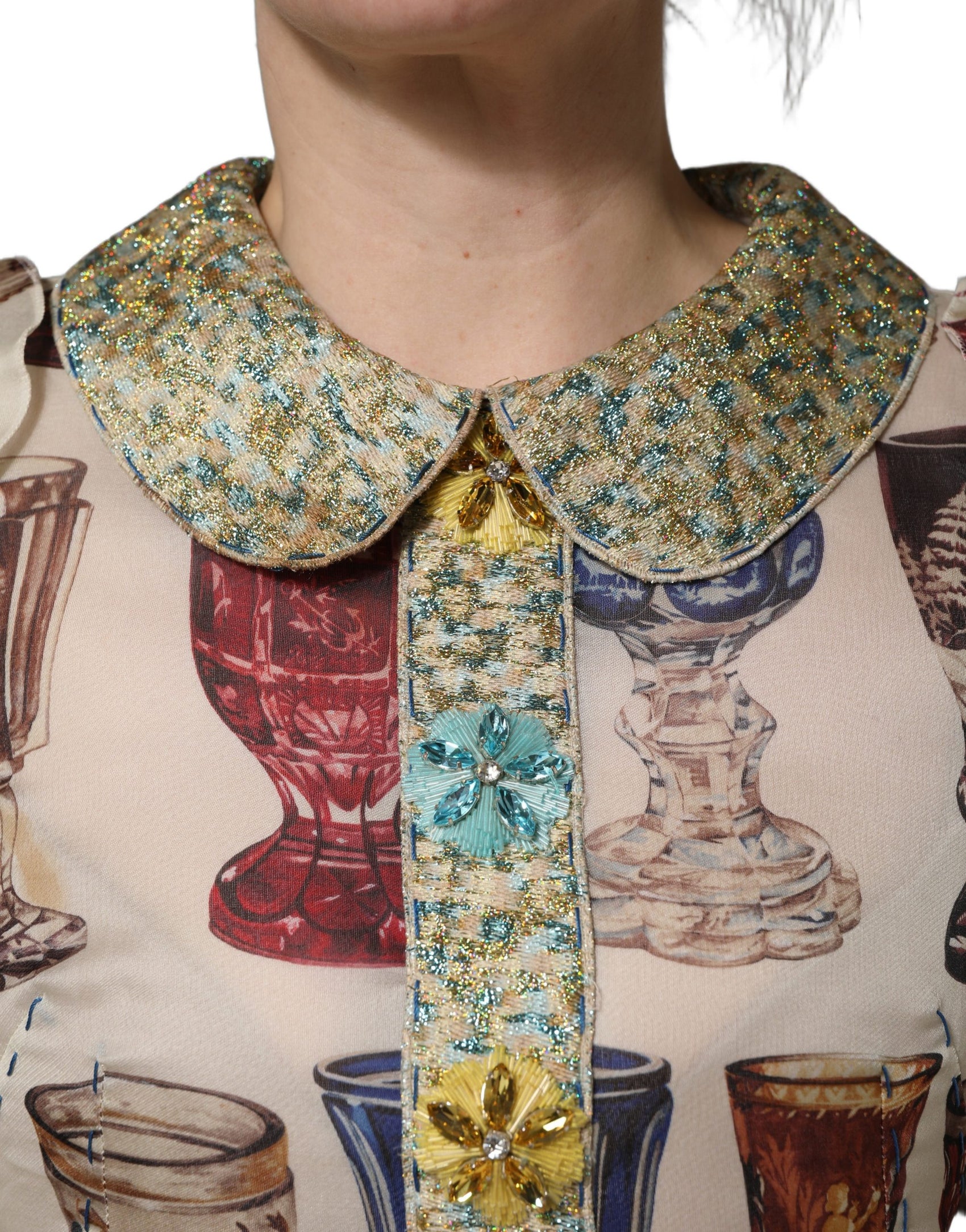 Dolce & Gabbana Multicolor Vintage Glassware Midi Dress
