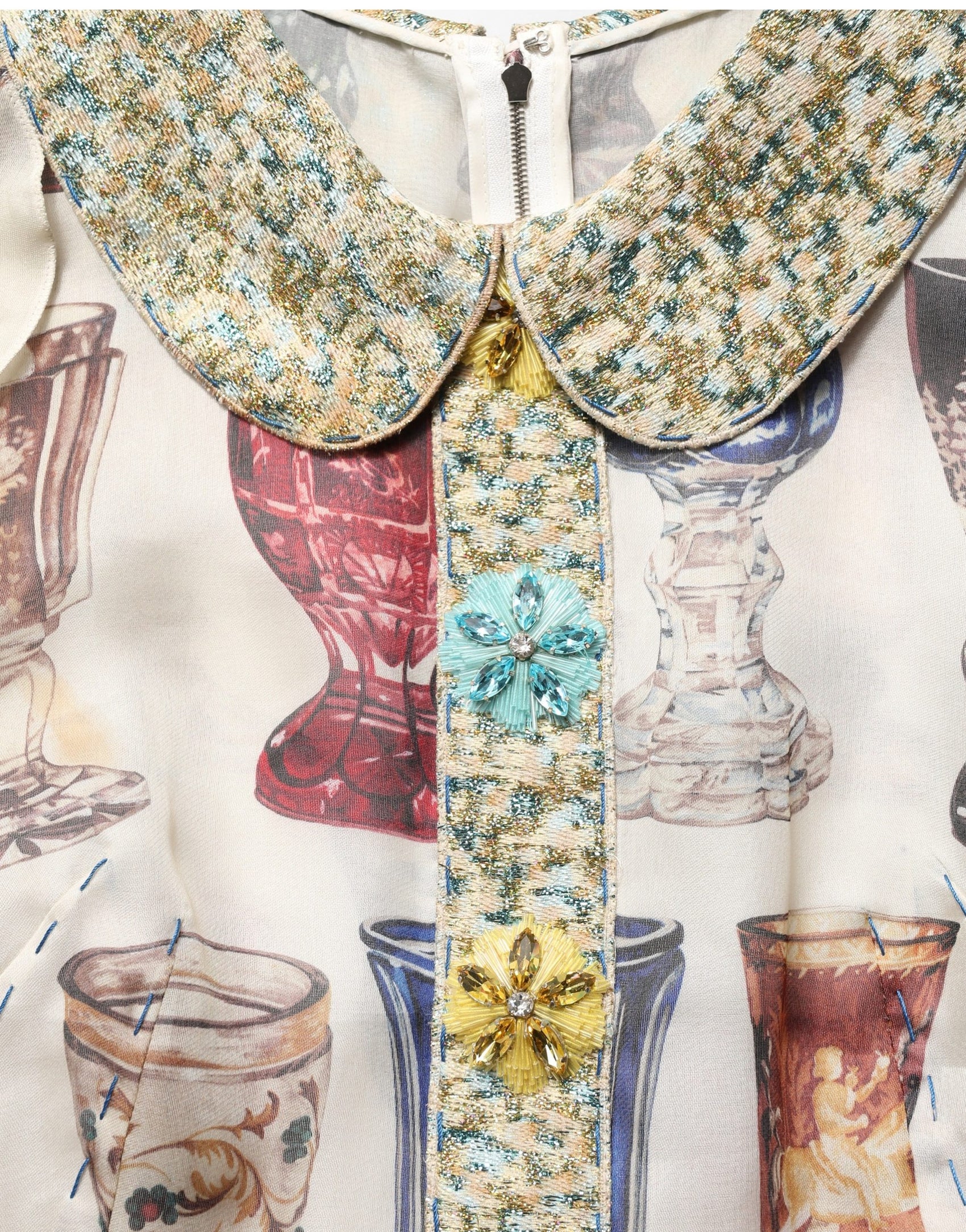 Dolce & Gabbana Multicolor Vintage Glassware Midi Dress