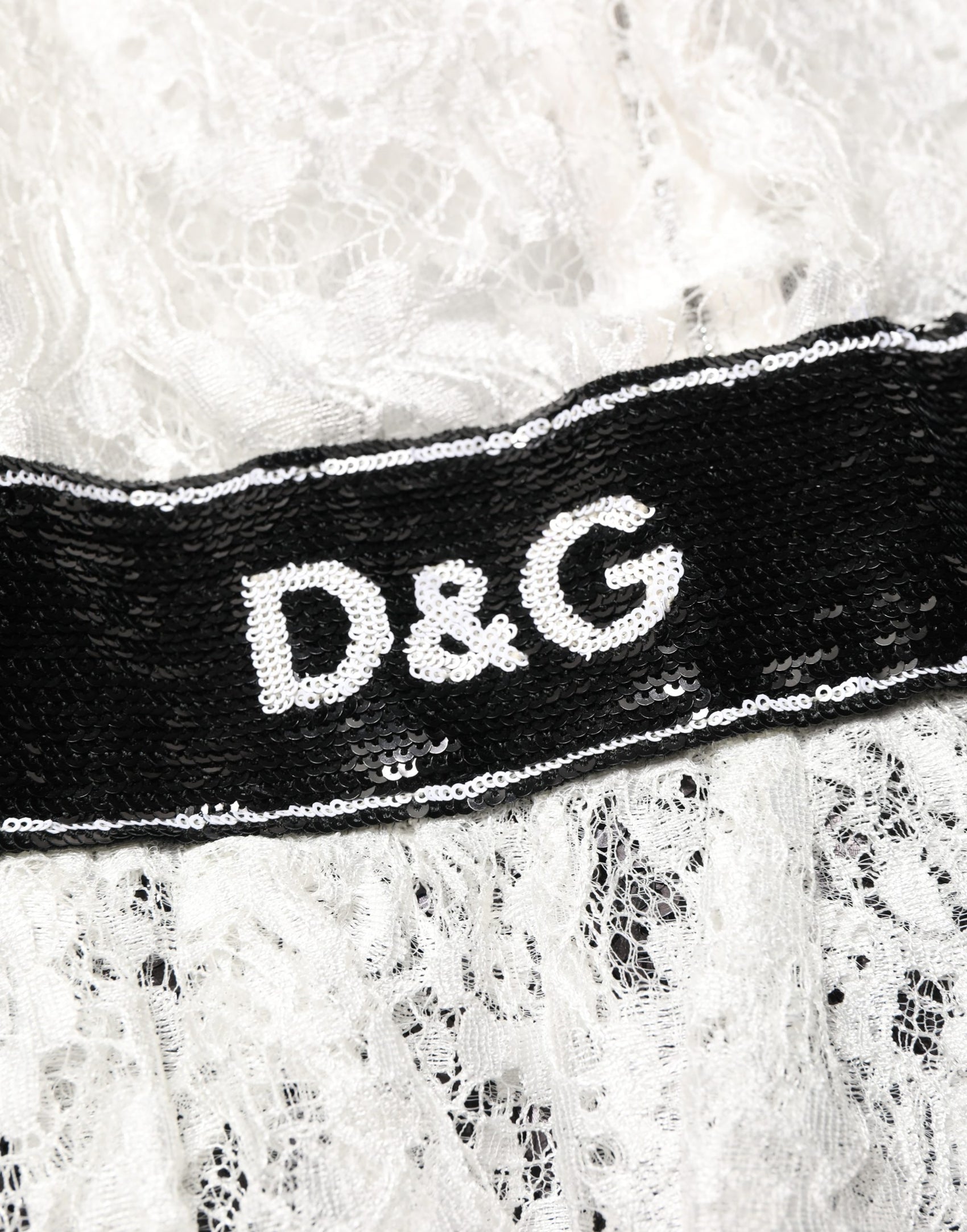Dolce & Gabbana White Lace Top Embellished Black Skirt Dress