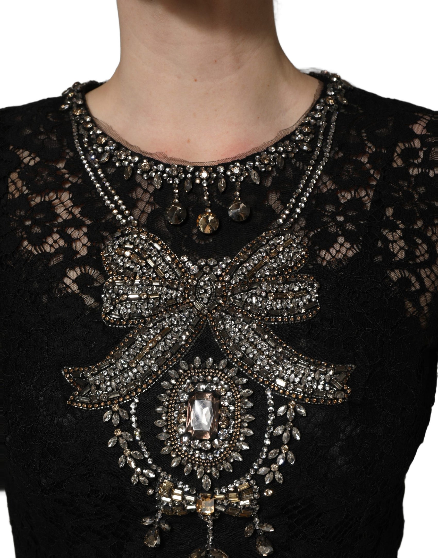 Dolce & Gabbana Black Crystal Embellished Sheath Midi Dress