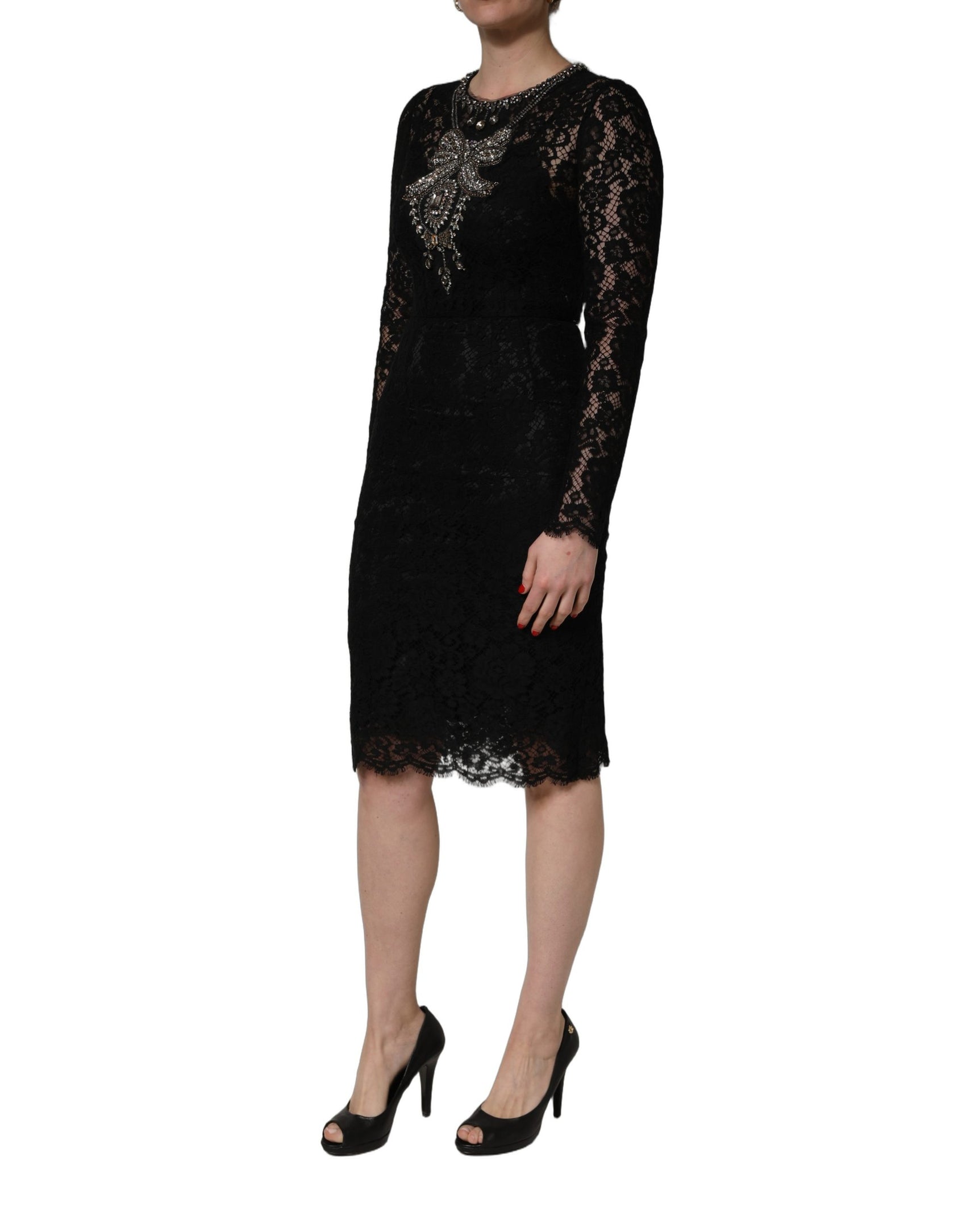 Dolce & Gabbana Black Crystal Embellished Sheath Midi Dress