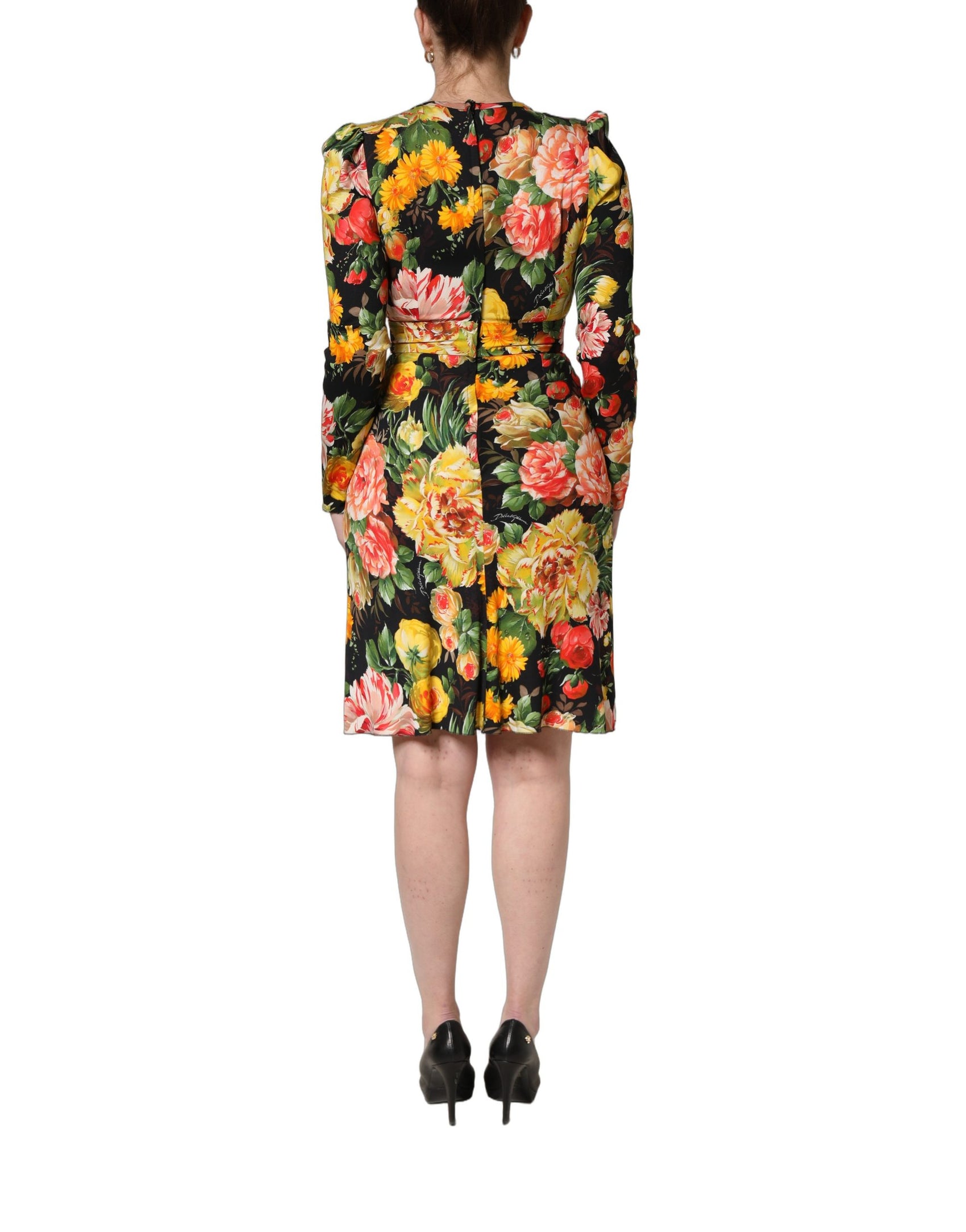 Dolce & Gabbana Multicolor Floral Print LongSleeve Midi Dress