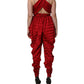 Dolce & Gabbana Red Plunging HalterNeck Draped Jumpsuit Dress