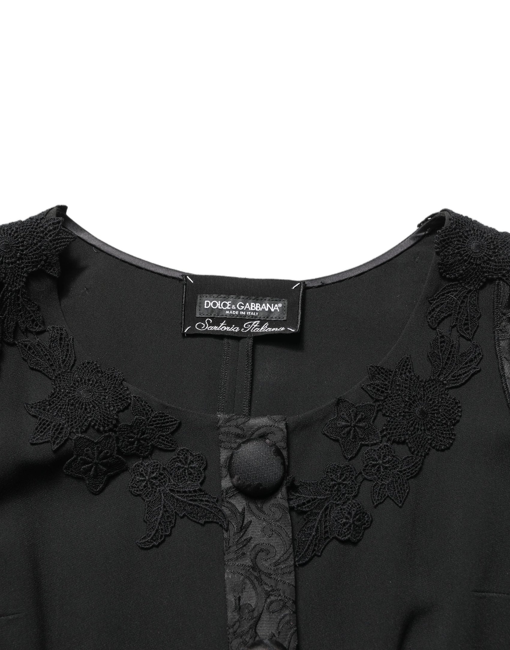 Dolce & Gabbana Dark Gray Button Fastening Lace Trimmed Blazer Jacket