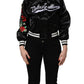Dolce & Gabbana Black Satin Floral Embroidery Bomber Jacket