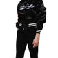 Dolce & Gabbana Black Satin Floral Embroidery Bomber Jacket