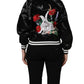 Dolce & Gabbana Black Satin Floral Embroidery Bomber Jacket