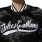Dolce & Gabbana Black Satin Floral Embroidery Bomber Jacket