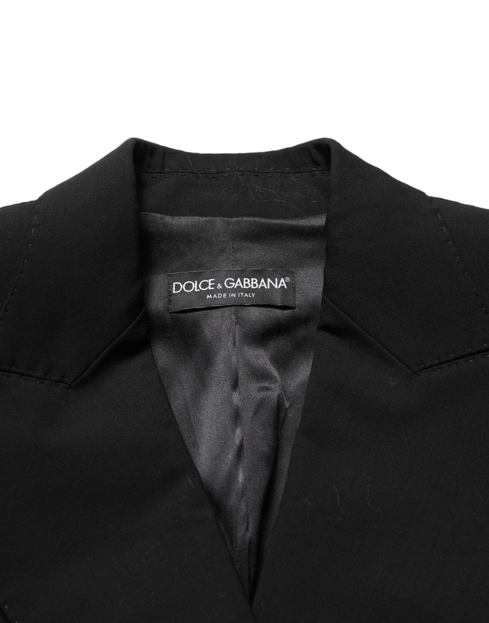 Dolce & Gabbana Black Wool DoubleBreasted Lace Sleeve Jacket