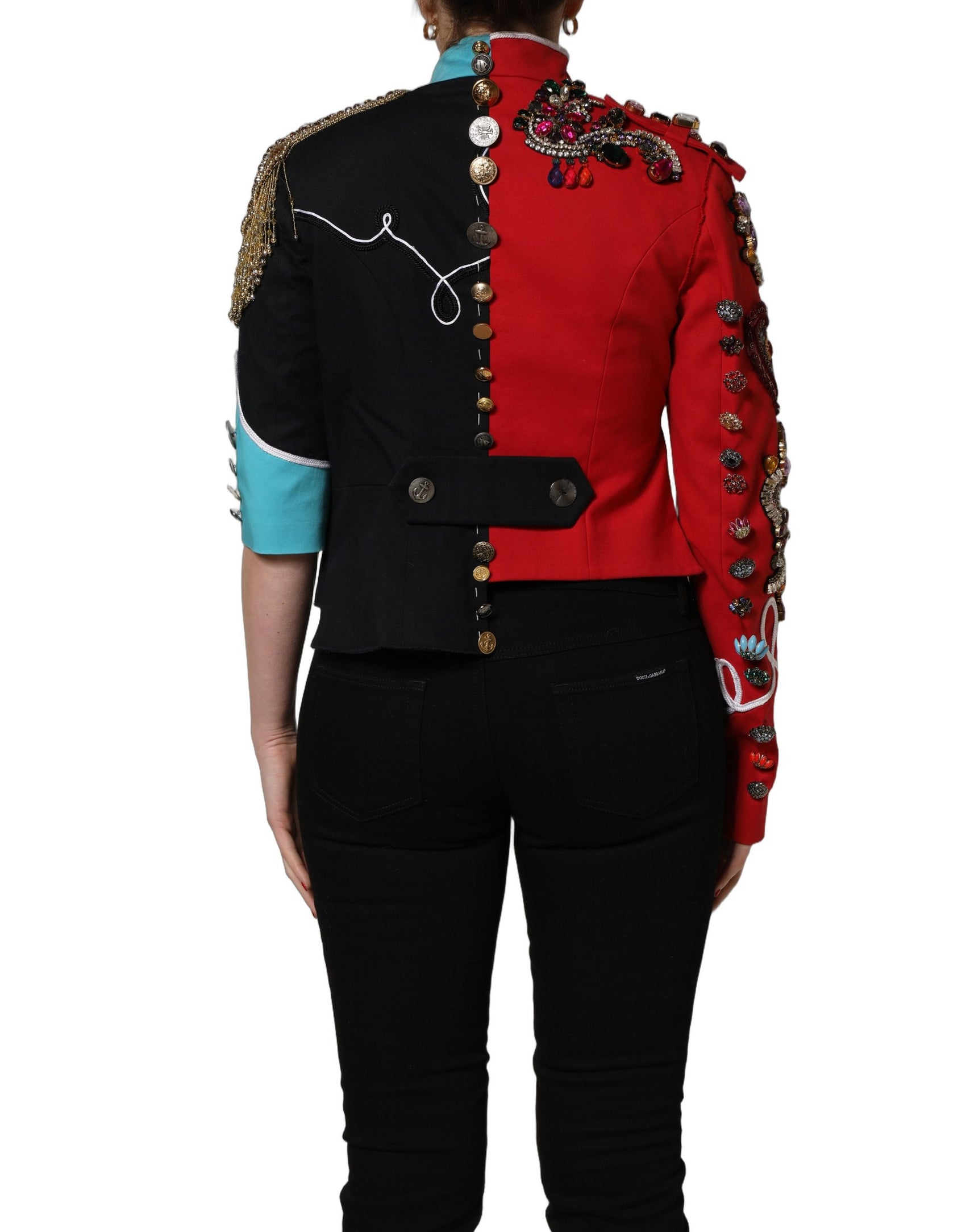 Dolce & Gabbana Multicolor Asymmetrical Ornate Jewel Cropped Jacket