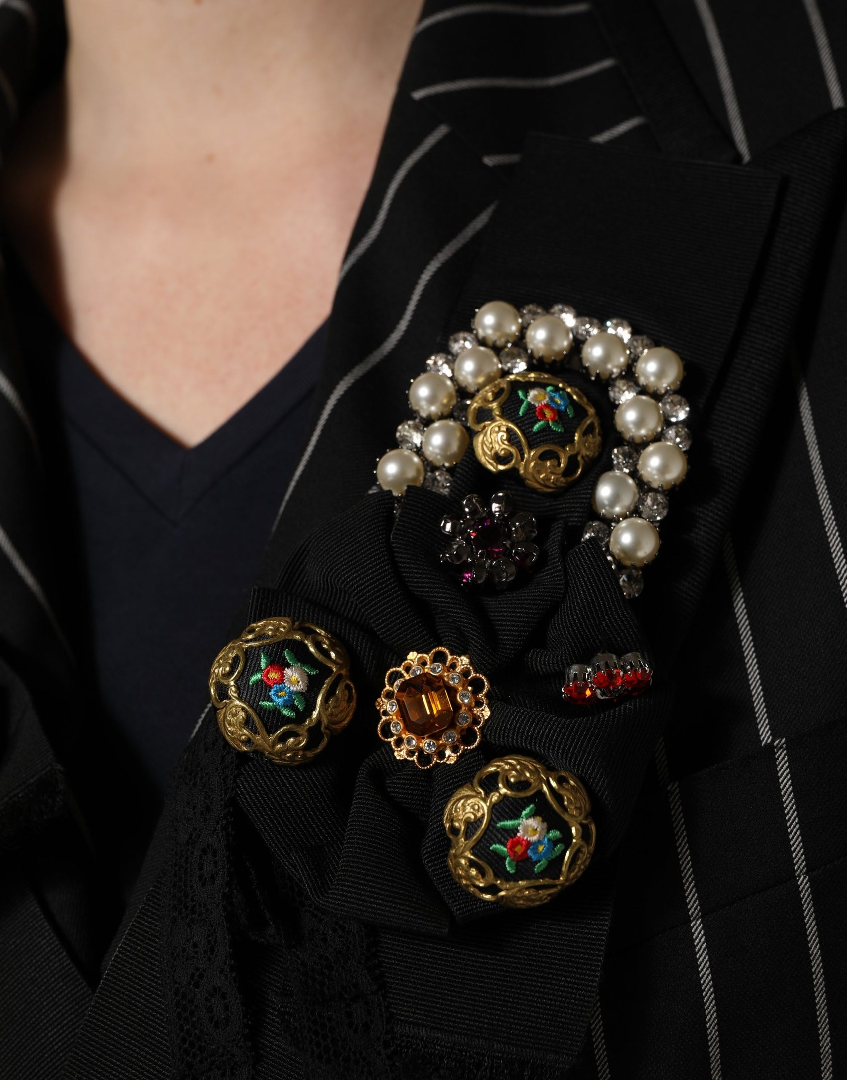 Dolce & Gabbana Black Stripe Double-Breasted Blazer Jacket