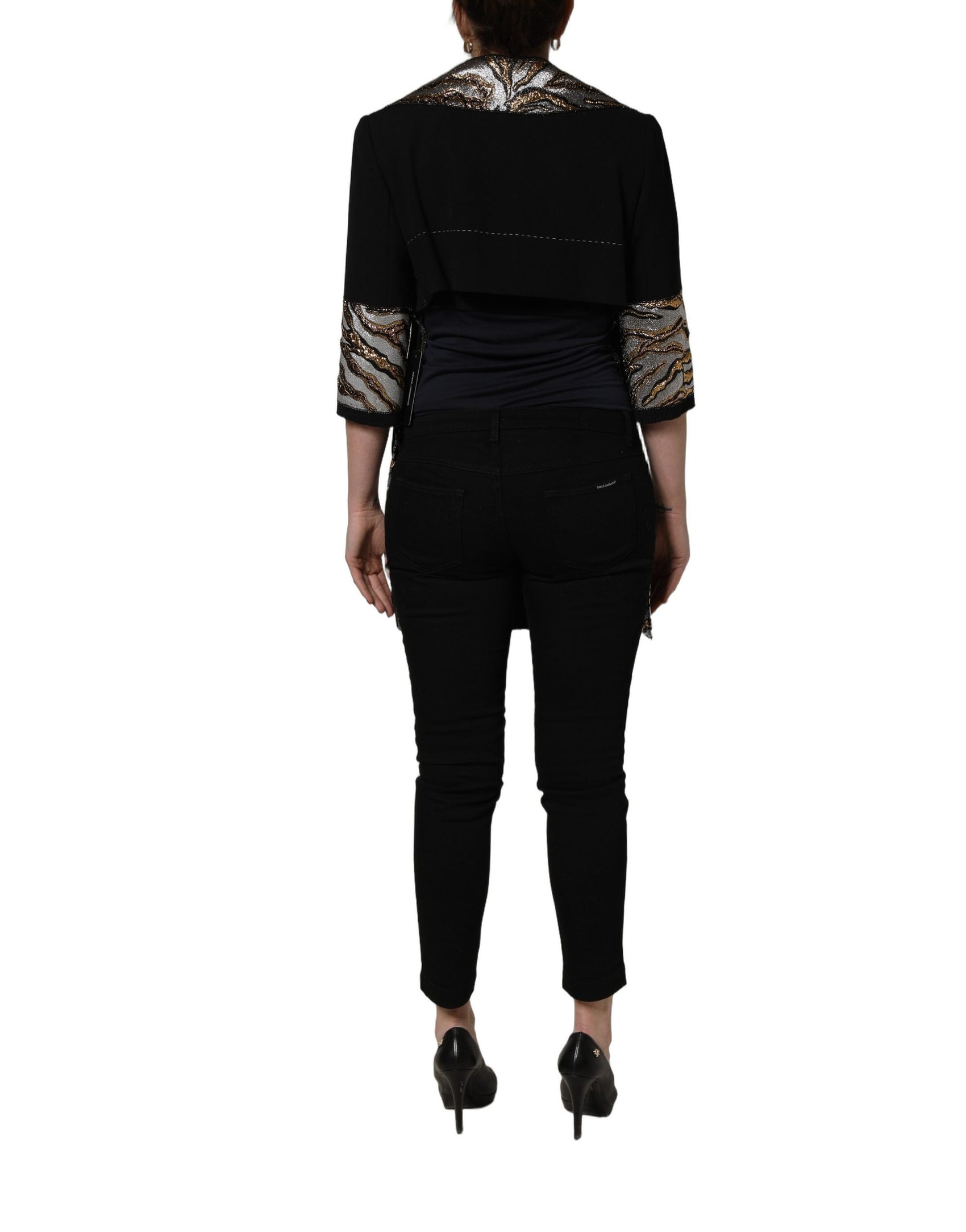 Dolce & Gabbana Black Single-Breasted Brocade Coat Jacket
