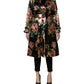 Dolce & Gabbana Black Floral Belted Polyester Trench Coat Jacket