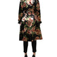 Dolce & Gabbana Black Floral Belted Polyester Trench Coat Jacket