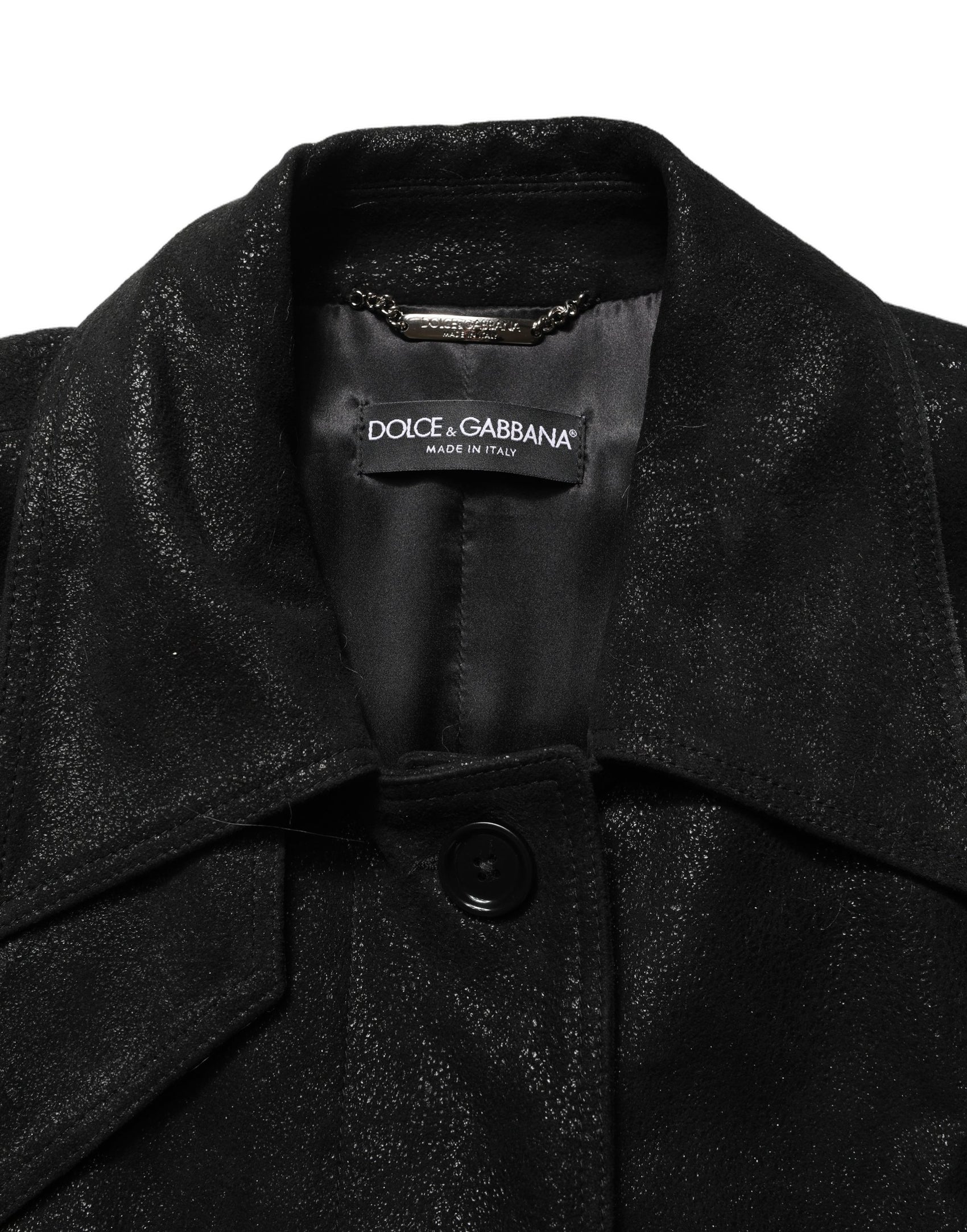 Dolce & Gabbana Black Belted Sheepskin Trench Coat Jacket