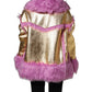 Dolce & Gabbana Pink Plush Faux Fur Gold Leather Coat Jacket