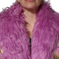Dolce & Gabbana Pink Plush Faux Fur Gold Leather Coat Jacket
