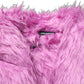 Dolce & Gabbana Pink Plush Faux Fur Gold Leather Coat Jacket