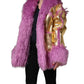 Dolce & Gabbana Pink Plush Faux Fur Gold Leather Coat Jacket