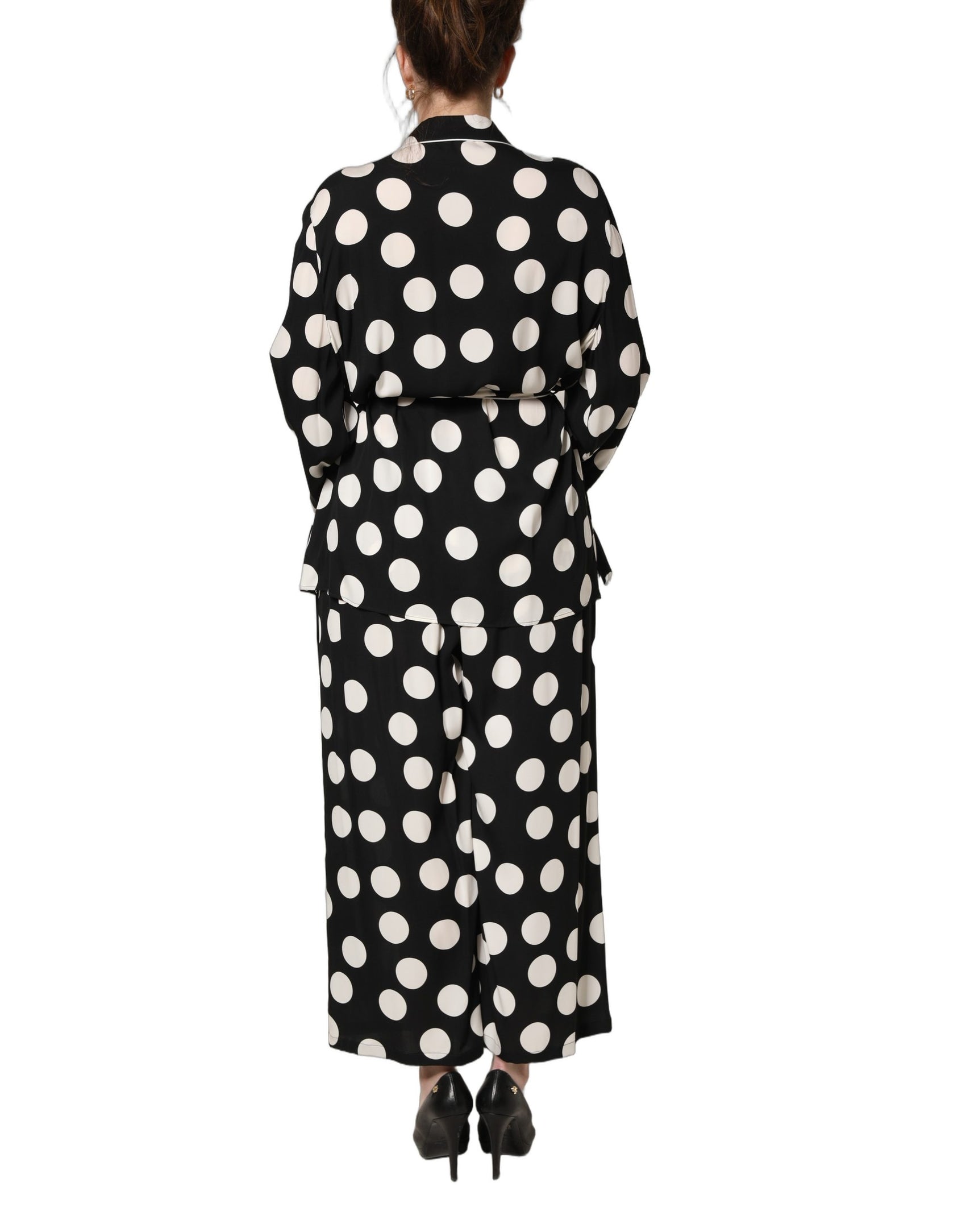 Dolce & Gabbana Black White Polka Dot Pajama 2 Piece Set Sleepwear