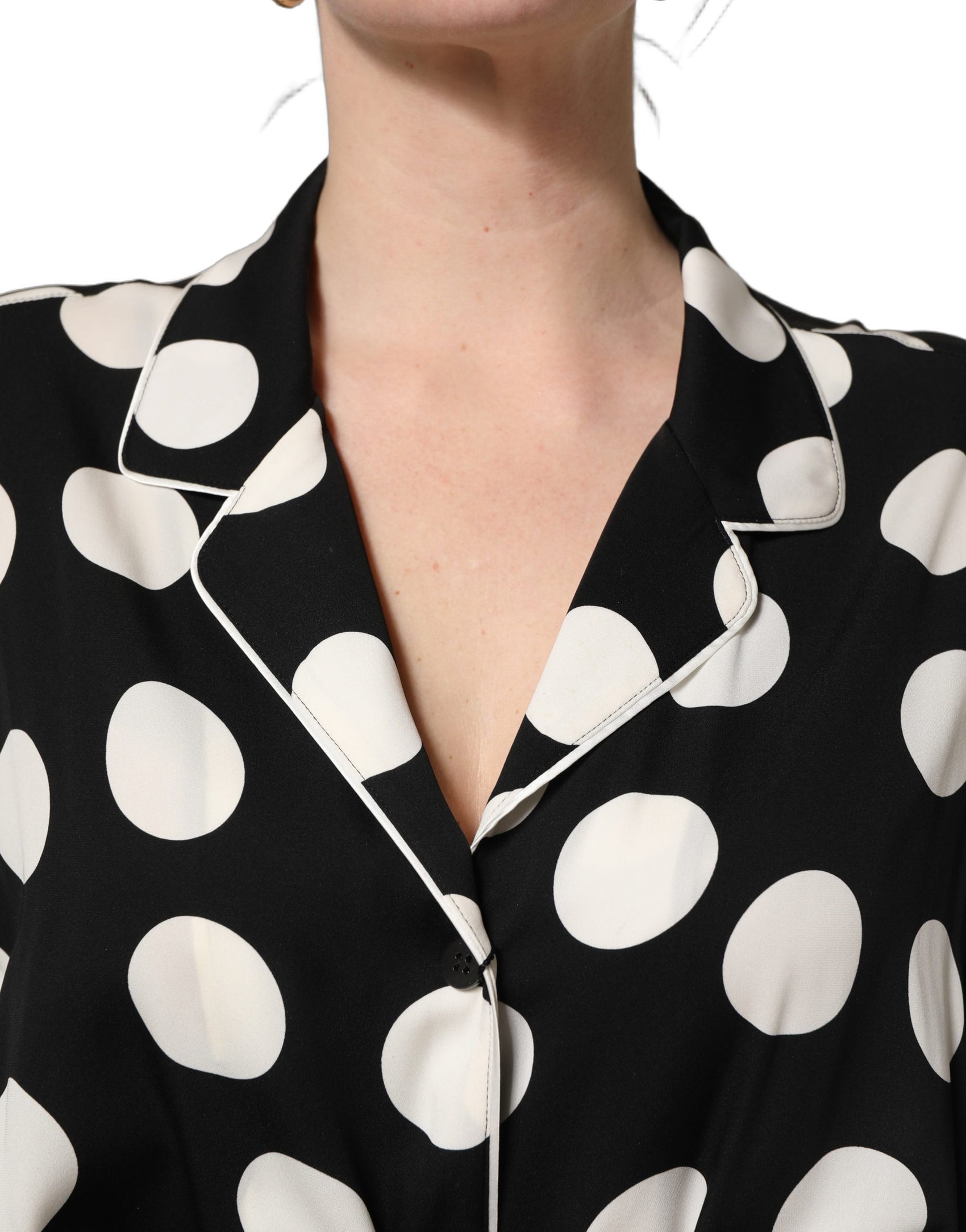 Dolce & Gabbana Black White Polka Dot Pajama 2 Piece Set Sleepwear