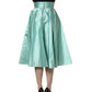 Dolce & Gabbana Green Satin High-Waisted Pleated A-line Midi Skirt