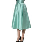 Dolce & Gabbana Green Satin High-Waisted Pleated A-line Midi Skirt