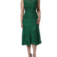 Dolce & Gabbana Green Floral Lace Cotton Sleeveless Midi Dress
