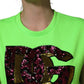 Dolce & Gabbana Neon Green DG Sequined Sleeveless Jersey Top
