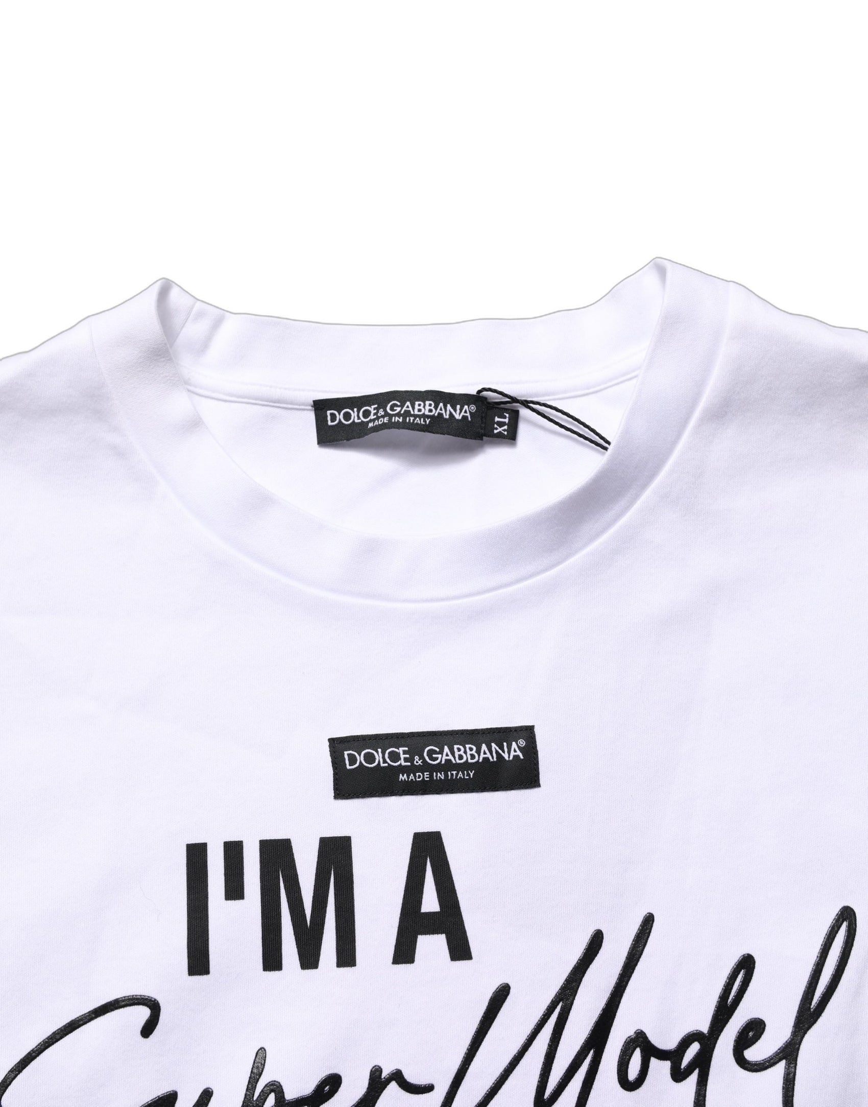 Dolce & Gabbana White I'm A Super Model Fan Print Jersey T-shirt