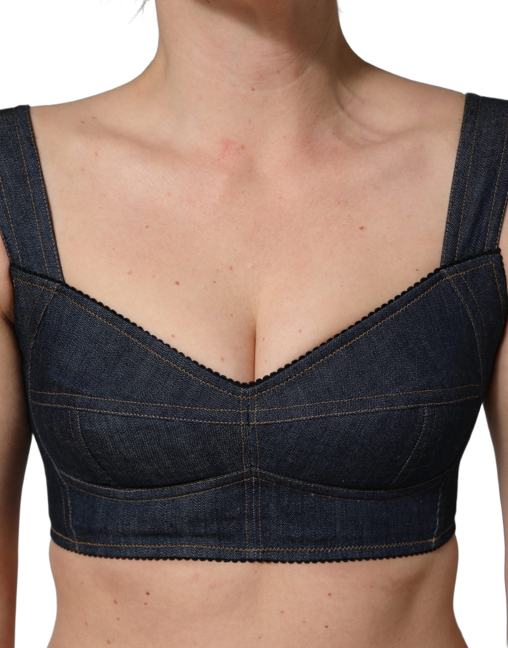 Dolce & Gabbana Black Denim Corset Bralette Cotton Cropped Top