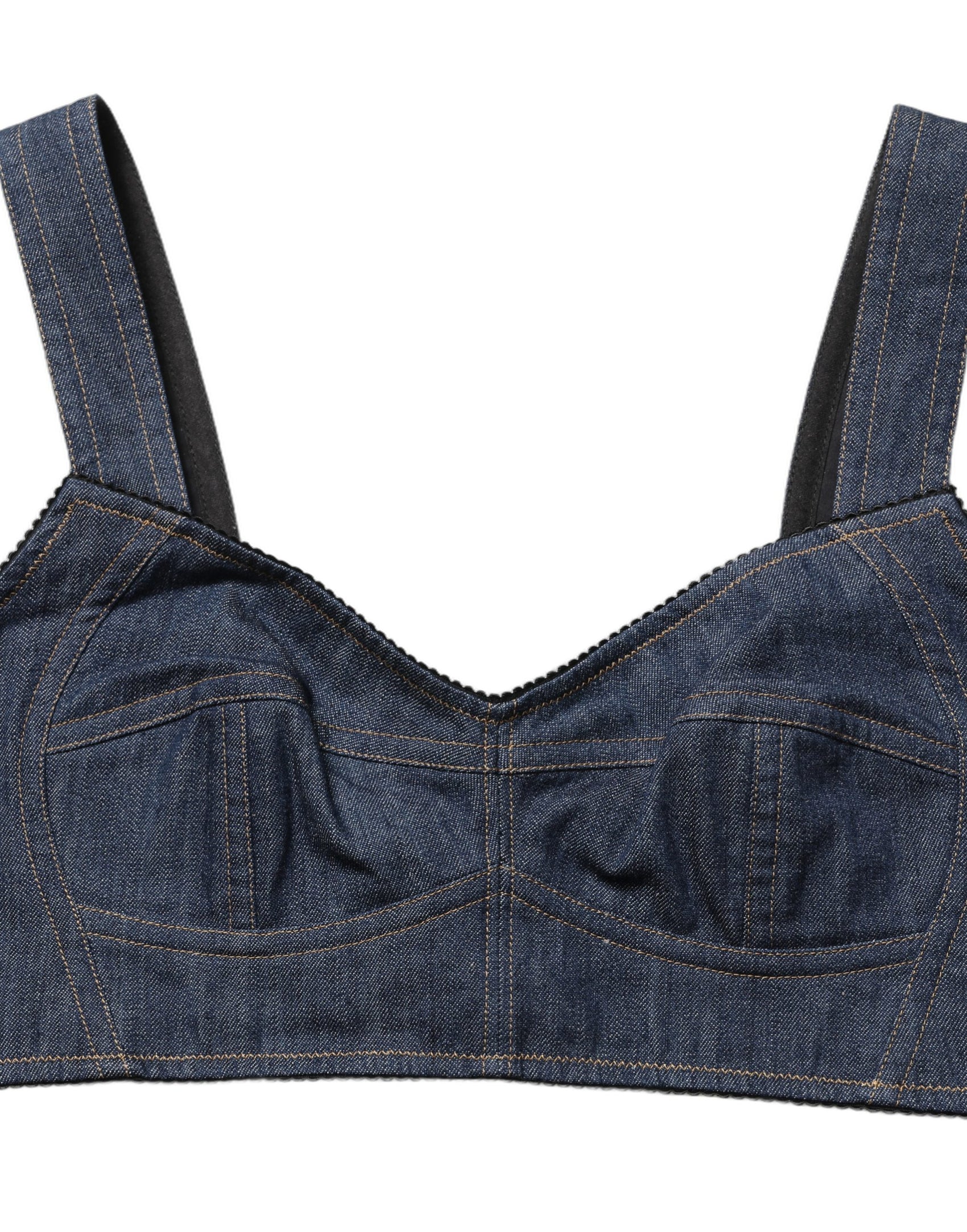 Dolce & Gabbana Black Denim Corset Bralette Cotton Cropped Top