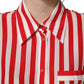 Dolce & Gabbana Red White Striped Long Sleeve Silk Blouse Top