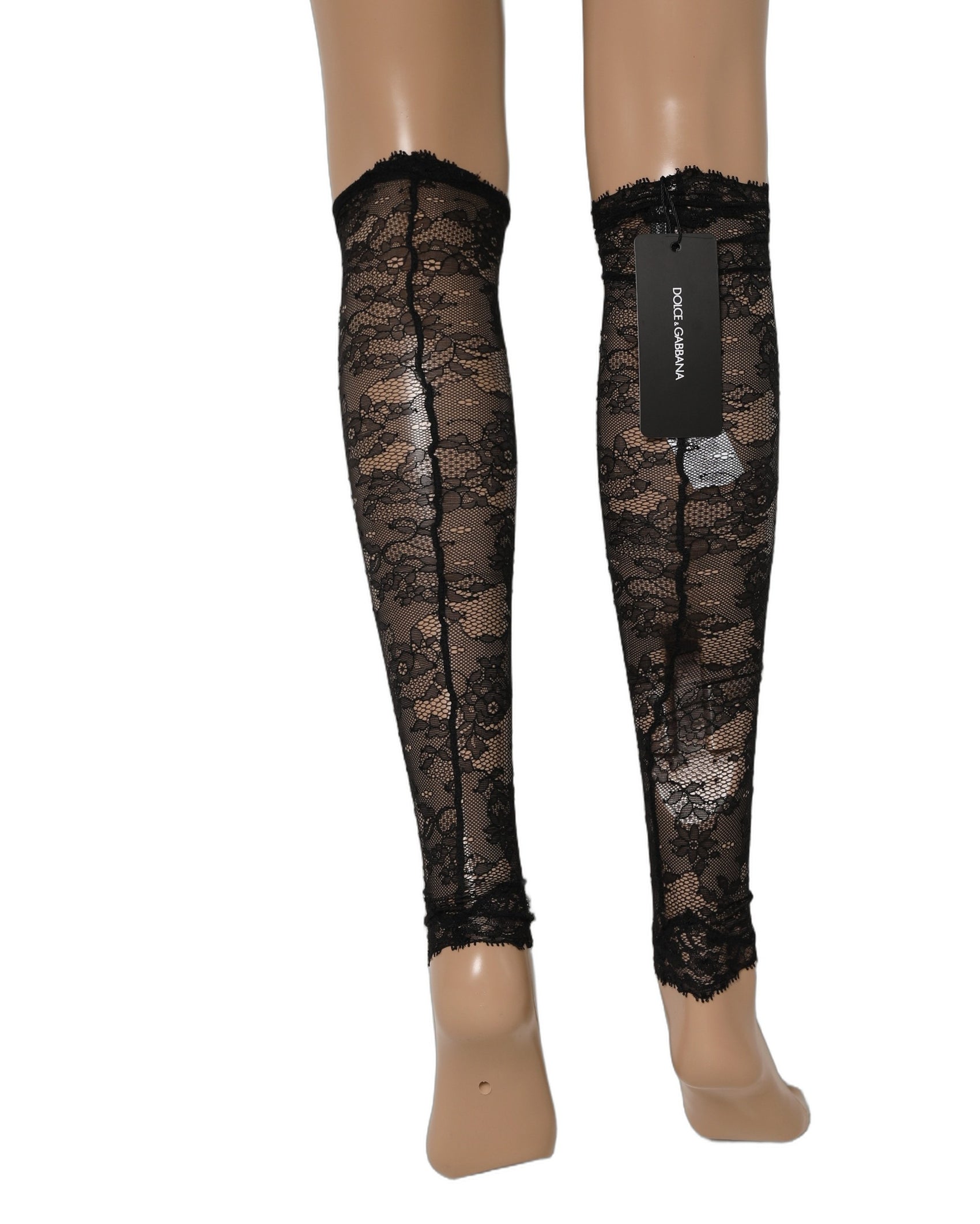 Dolce & Gabbana Black Floral Lace Nylon Stretch Knee Socks