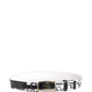 Dolce & Gabbana White Graffiti Print Gold Metal Buckle Belt
