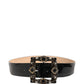 Dolce & Gabbana Black Leather Crystal Metal Buckle Belt